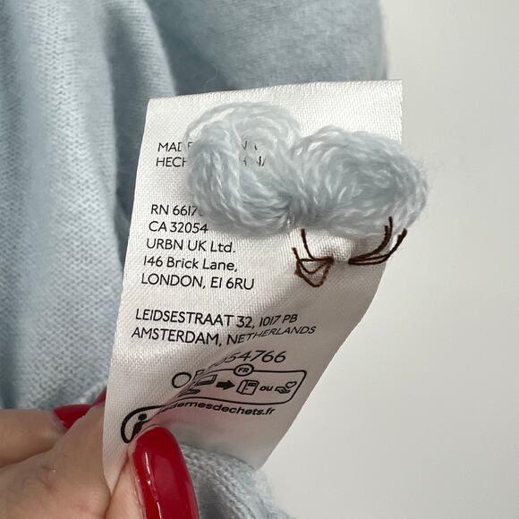 Anthropologie Maeve Puff Sleeve 100% Cashmere Cardi Sweater blue medium or small - Picture 4 of 7